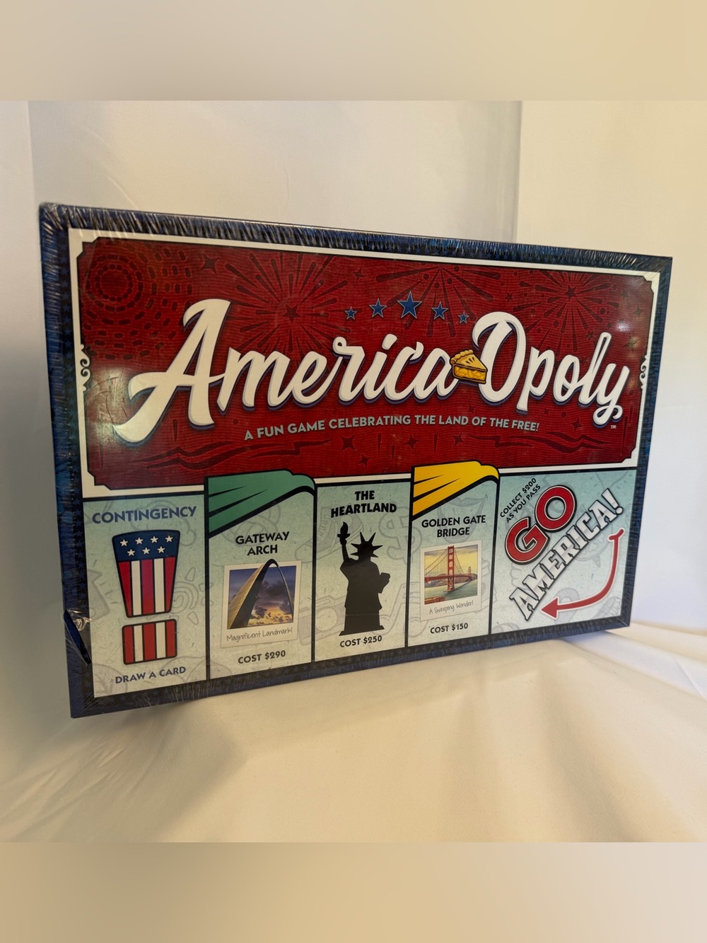 America-Opoly Board Game NEW SEALED USA Monopoly Style Game Late For The Sky